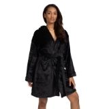 Black Luxury Fleece Hooded Robe Satin Trim