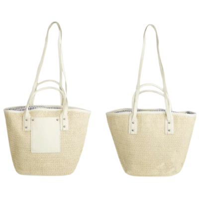 Natural Raffia-Style Tote Bag With Faux Leather Handles