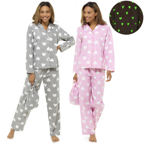 Ladies Heart Print Pyjama Set In Gift Bag, Wholesale Ladies Pyjamas, Wholesale Nightwear, A&K Hosiery