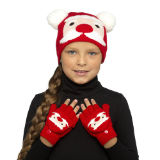 Kids Santa Design Hat & Mitten Set