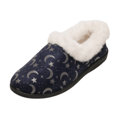 Ladies Foil Print Moon & Stars Full Slipper