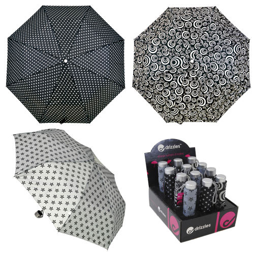 Drizzles Umbrella Grey/Black Display box