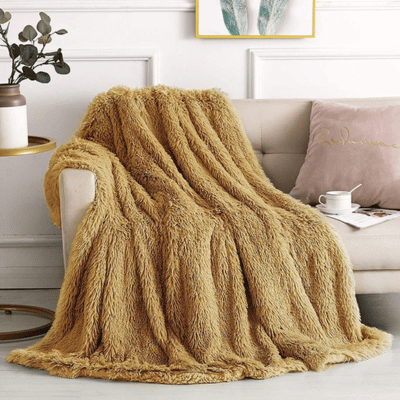 Cuddly Long Pile Throw 150 x 200cm Mustard