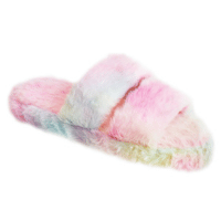 Ladies Double Strap Fluffy Unicorn Slider Slipper