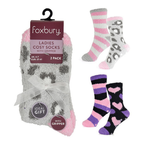 Ladies Cosy Design Socks with Gripper 2 Pack Wholesale Socks