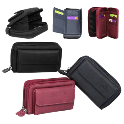 Ladies Double Zip Box Purse Cards/Coins