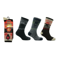 Mens Heat Machine Sherpa Lined Thermal Slipper Socks With Gripper Sole - Fairisle Design