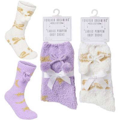 Ladies Pom Pom Cosy Socks With Gripper
