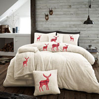 Stag Embroidered Soft Teddy Feel Duvet Set Cream