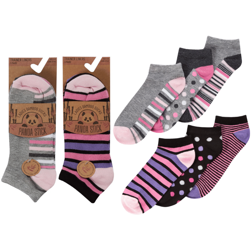 Ladies 3 Pack Bamboo Trainer Socks Spot Design