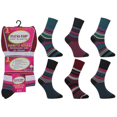 Ladies Flexi Top Socks 3 Pack Stripes