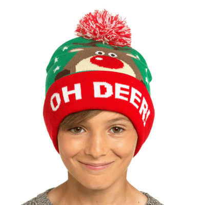 Kids Christmas Oh Deer Design Bobble Hat