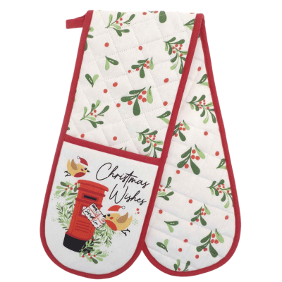 Christmas Wishes Festive Robin Design Double Oven Glove
