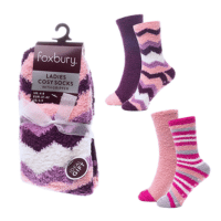 Ladies 2 Pack Stripe Cosy Socks With Gripper