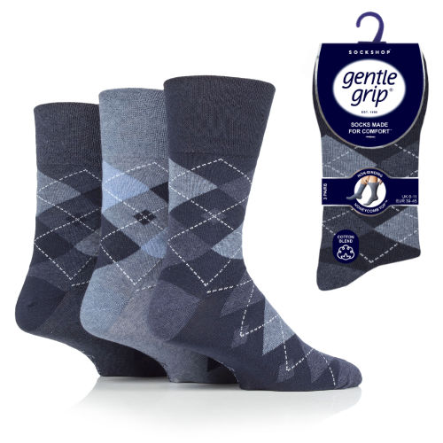 Mens Gentle Grip Socks Argyle Navy - Denim