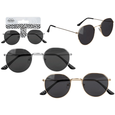 Angled Round Metal Framed Sunglasses