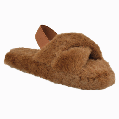 Ladies Plush Crossover Slider - Brown