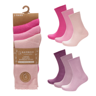 Ladies 3 Pack Twist Yarn Ribbed Bamboo Socks