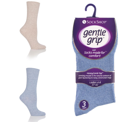 Ladies Gentle Grip Socks Plain Denim