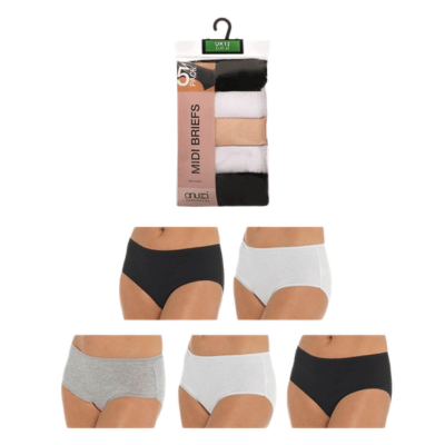 Ladies 5 Pack Plain Neutral Colours Midi Briefs