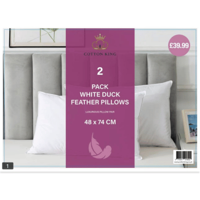 2 Pack White Duck Feather Pillows