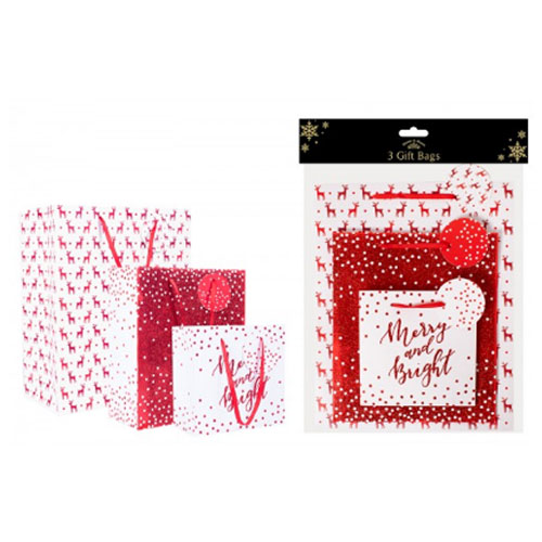 Christmas Pack Of Three Gift Bags Red