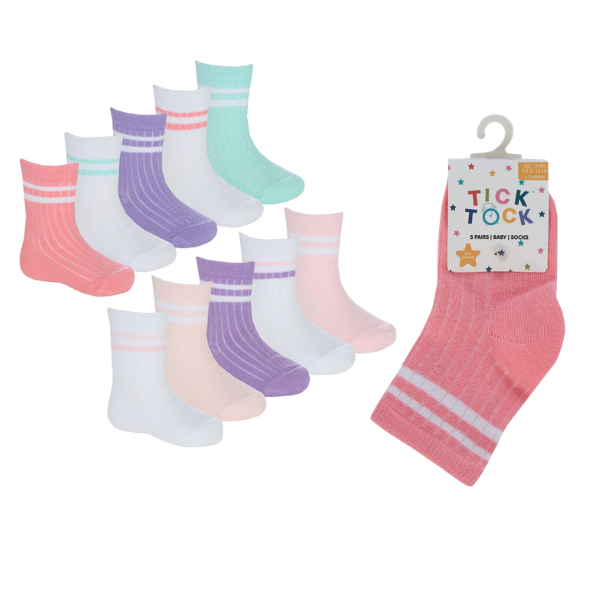 Baby Girls 5 Pack Stripe Top Sport Socks