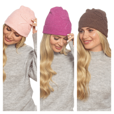 Ladies Wool Blend Beanie Hat With Bow Detail