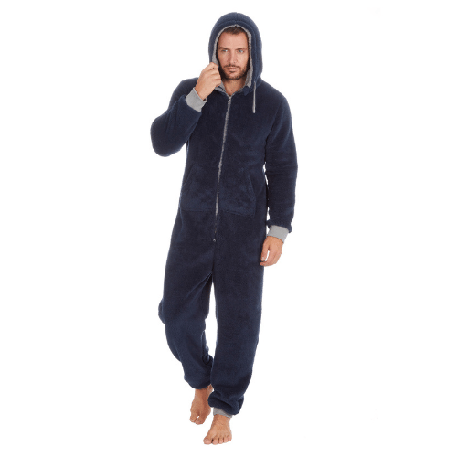 Mens Snuggle Fleece Onesie Navy/Grey Wholesale Nightwear Wholesale Dressing Gowns A&K