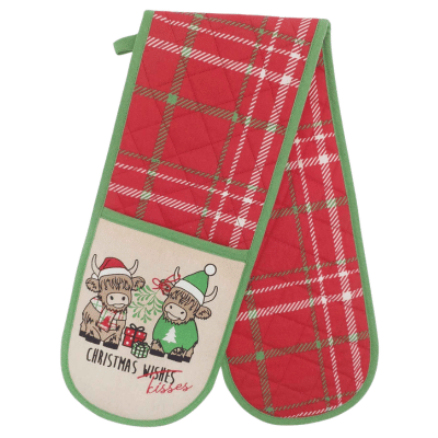 Christmas Kisses Highland Cow Design Double Oven Gloves