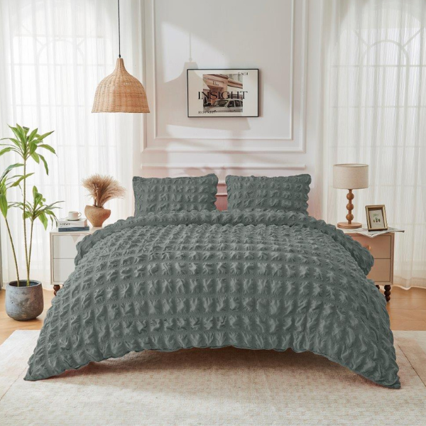 A Touch of Ripon Seersucker Duvet Set Charcoal