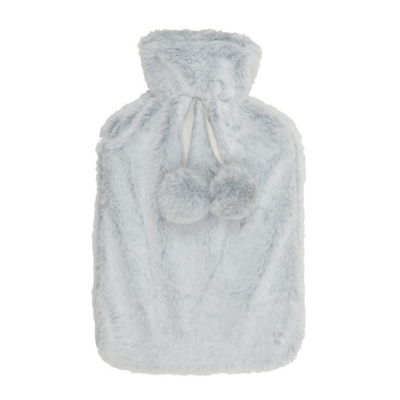 Faux Husky Fur Plush Hot Water Bottle Grey