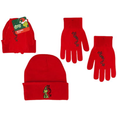 Official The Grinch Red Ladies Hat & Gloves Set
