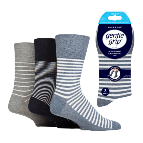 Mens Gentle Grip Core Holiday Denim Stripe Socks