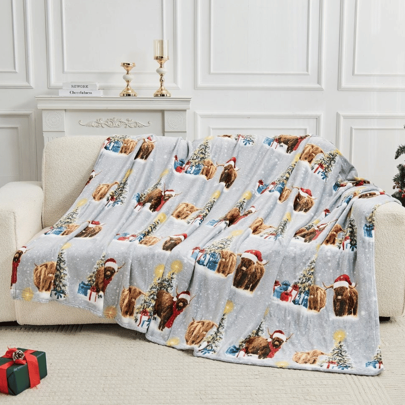Christmas Design Flannel Throw - Herbie The Highland Cow 170x230cm