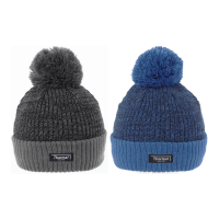 Boys Thermal Knitted Bobble Hat Grey/Blue Marl