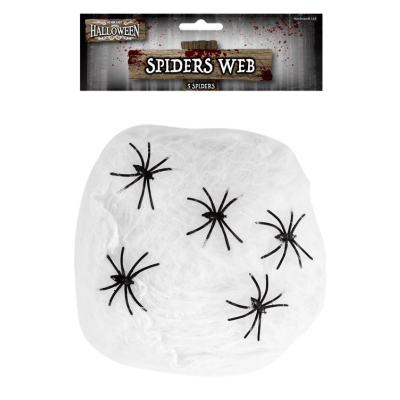 White Spiders Web (40g) With 5 Plastic Spiders