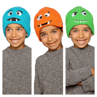 Kids Monster Face Beanie Hat With Lining