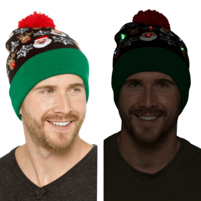 Unisex LED Flashing Christmas Pom Pom Hat