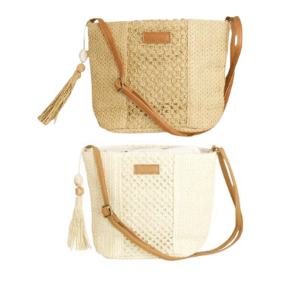 Natural Woven Straw Crossbody Bag With Tassel Charm