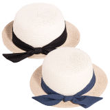 Ladies Short Brim Straw Hat With Ribbon Bow Band