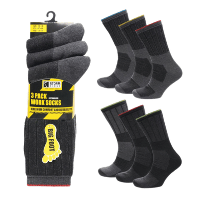 Mens 3 Pack Big Foot Work Socks
