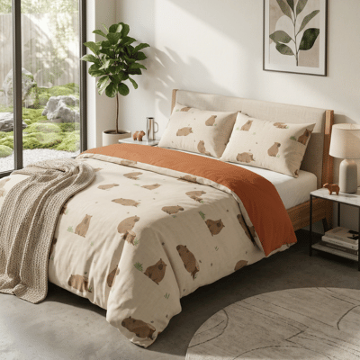 Fun Design Duvet Set Happy Capybara Beige