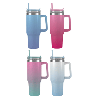 Double Walled Tumbler With Handle and Straw Shimmer