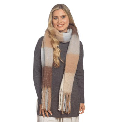 Ladies Brown Check Scarf With Tassle