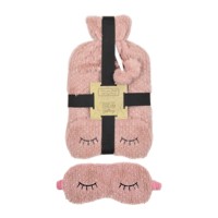 Plush Hot Water Bottle With Eyelash Print Eye Mask