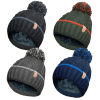 Unisex Cable Knit Hat with Multi Coloured Pom Pom