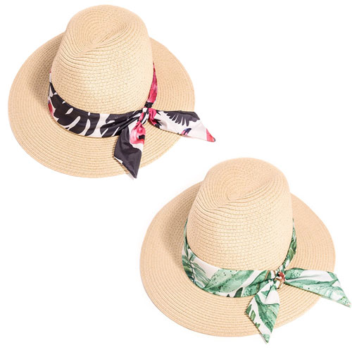 Ladies Wide Brim Straw Hat With Floral Band