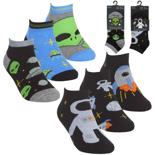 Boys Space Design Cotton Rich Trainer Socks