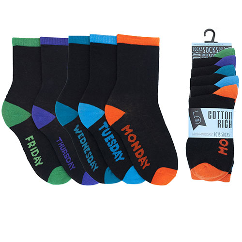 Wholesale Socks | Wholesale Boys Socks | Boys Week Day Socks 5 Pack | A ...